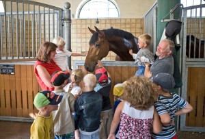 Foto mit Gruppe von Kindern bei Gestütsführung