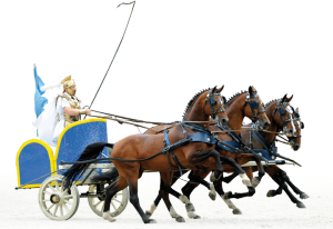 Quadriga mit vier Hengsten, an den Leinen Fred Schicketanz
